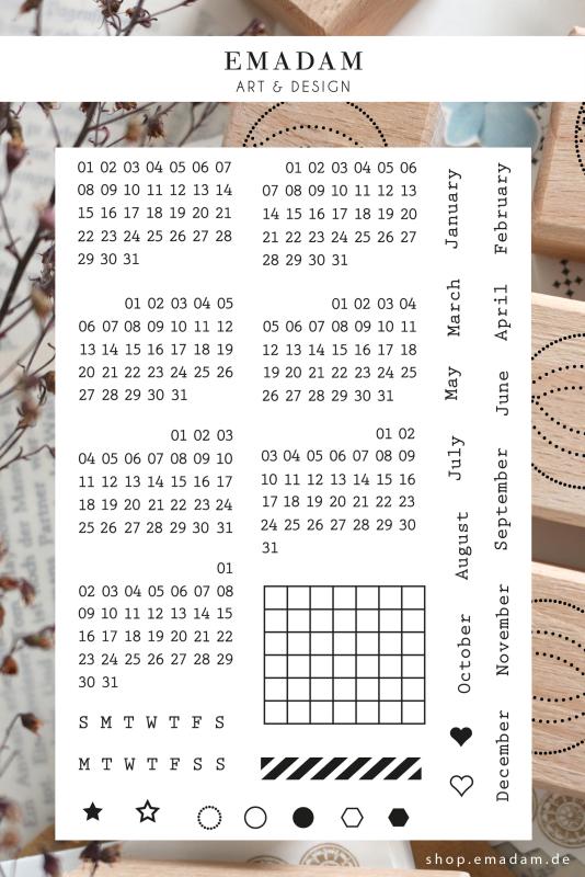 Clear Stamps Set - Kalender für jeden Monat, passend für 0.5 Raster
