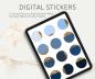 Preview: Digital Stickers Pack, 12 Stickers in shades of blue with gold edge, individuel PNGs, compatible with GoodNotes and other apps, printable