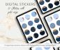 Preview: Digital Stickers Pack, 12 Stickers in shades of blue with gold edge, individuel PNGs, compatible with GoodNotes and other apps, printable