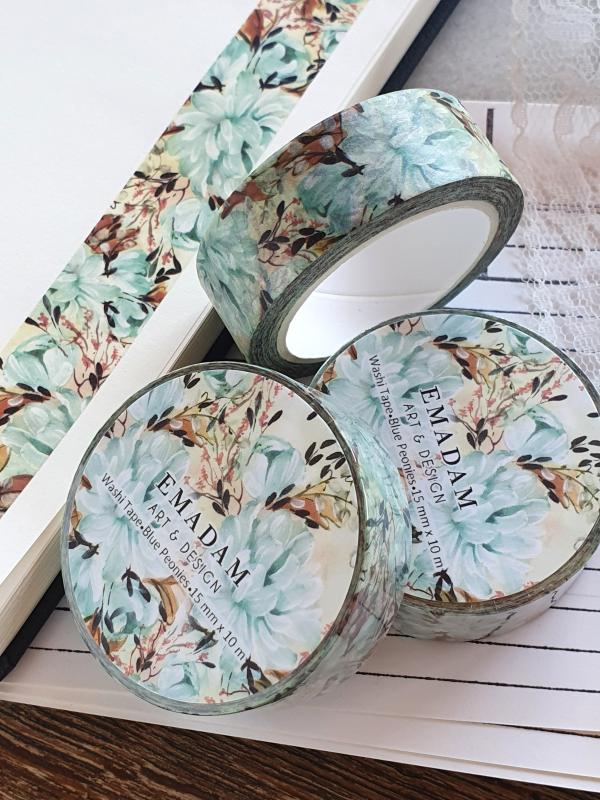 Washi Tape - Blue Peonies