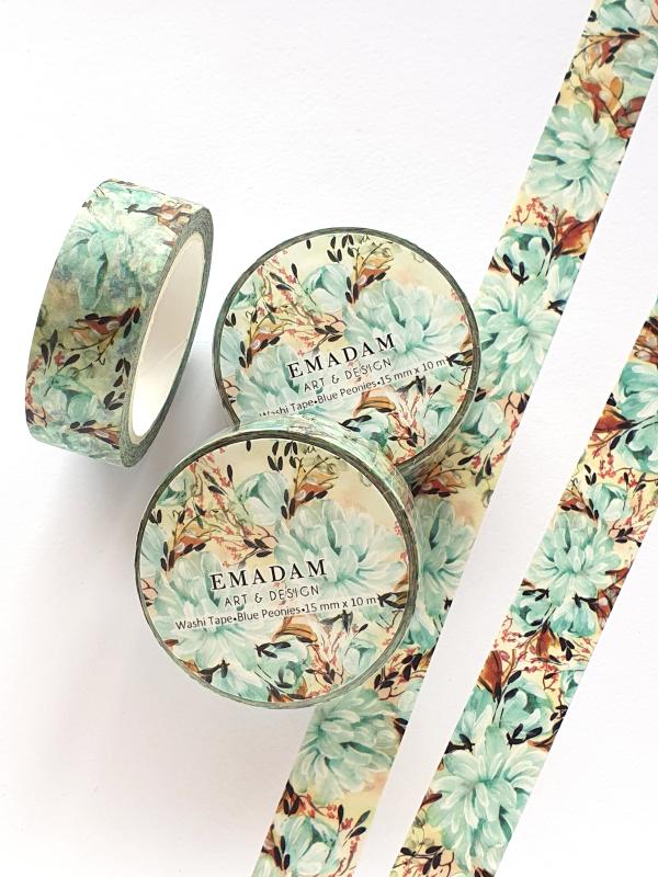 Washi Tape - Blue Peonies