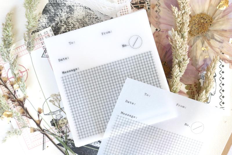Note sheets - To-From-Message, black, grid on transparent paper