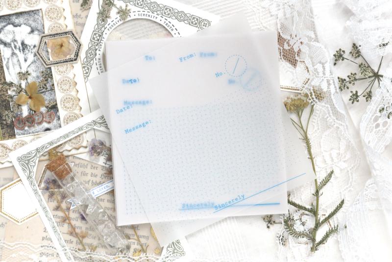 Note sheets - To-From-Message, cyan, dot grid on transparent paper