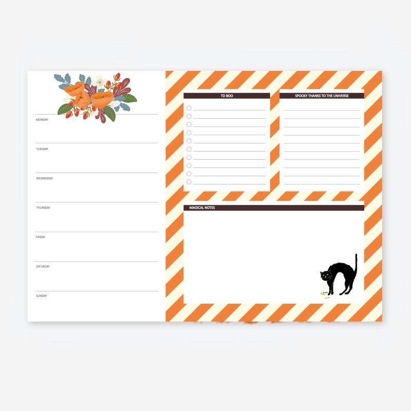 Notizblock - Wochenplaner mit To Do Liste, A4, Halloween Katze