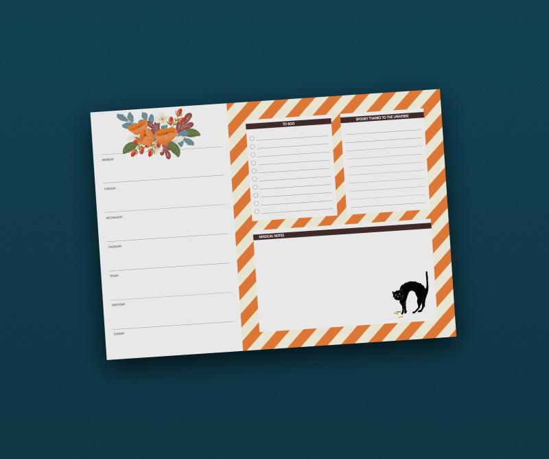 Notepad - Weekly planner with to do list, Halloween Cat