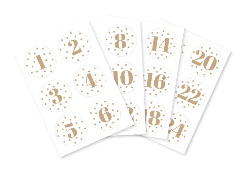 Stickers - 24 advent stickers, numbers with stars, beige, 40 mm