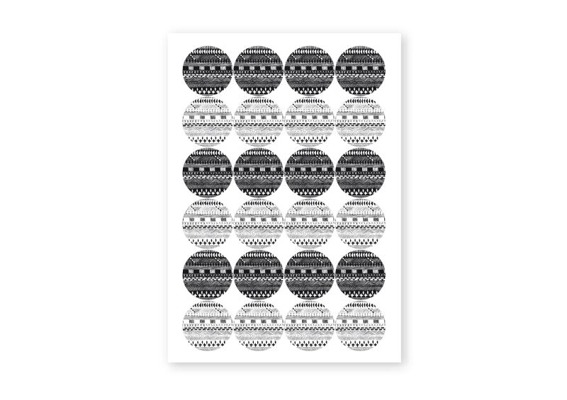 Sticker - Black and White Bohemian Style, 24 pieces