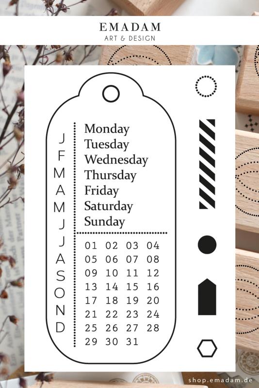 Clear Stamps Set - Perpetual calendar, tag form