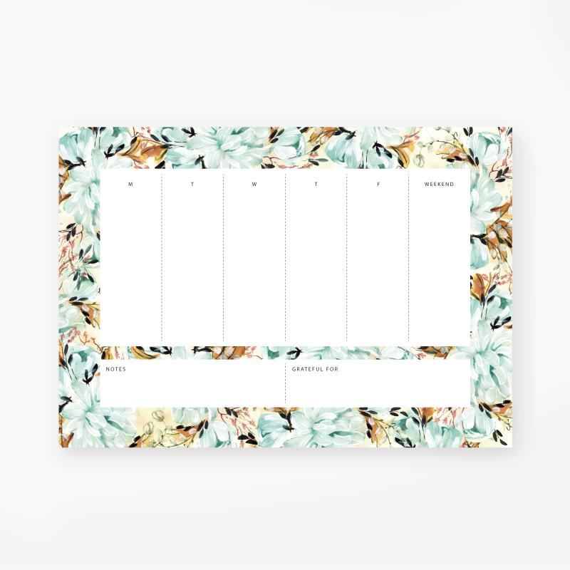 Notepad - Weekly planner / overview, blue peonies