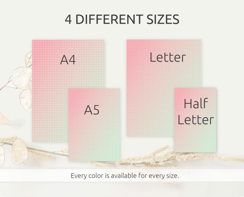 Digitales Papier Set - Kariertes Papier in 15 Farbverläufen auf A4, A5, Letter, Half Letter