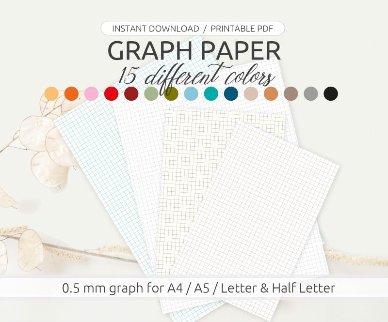 Digitales Papier Set - Kariertes Papier in 15 Farben auf A4, A5, Letter, Half Letter
