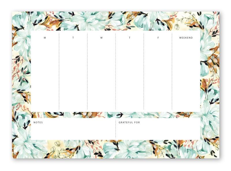Notepad - Weekly overview, blue peonies