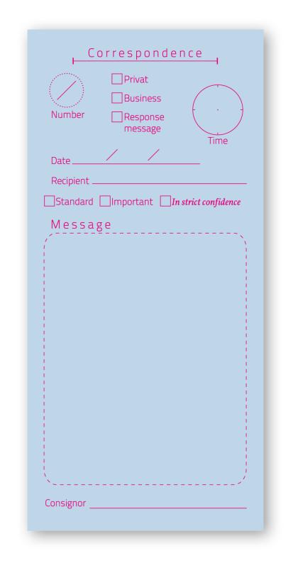 Notepad - Correspondence, magenta on blue