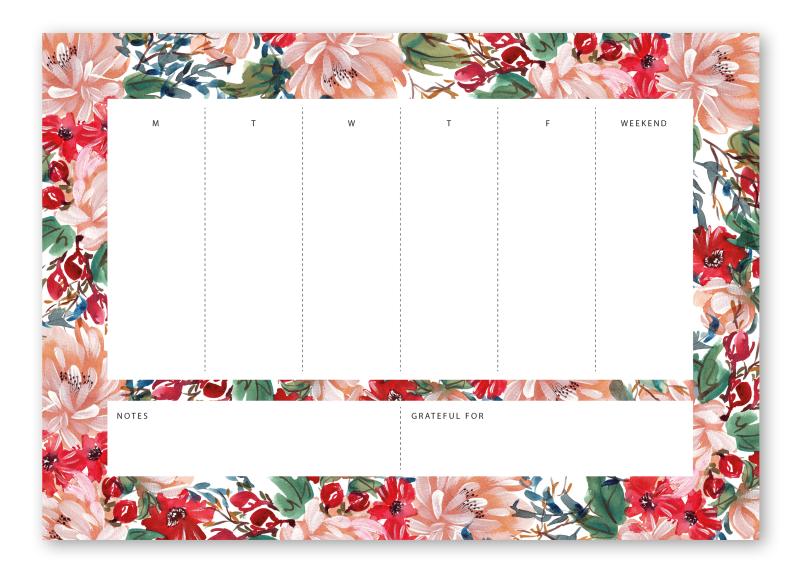 Notepad - Weekly overview, summer floral