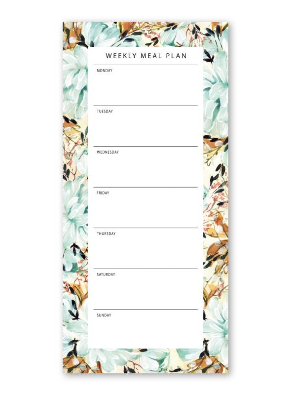 Notepad - Weekly meal plan, Blue Peony