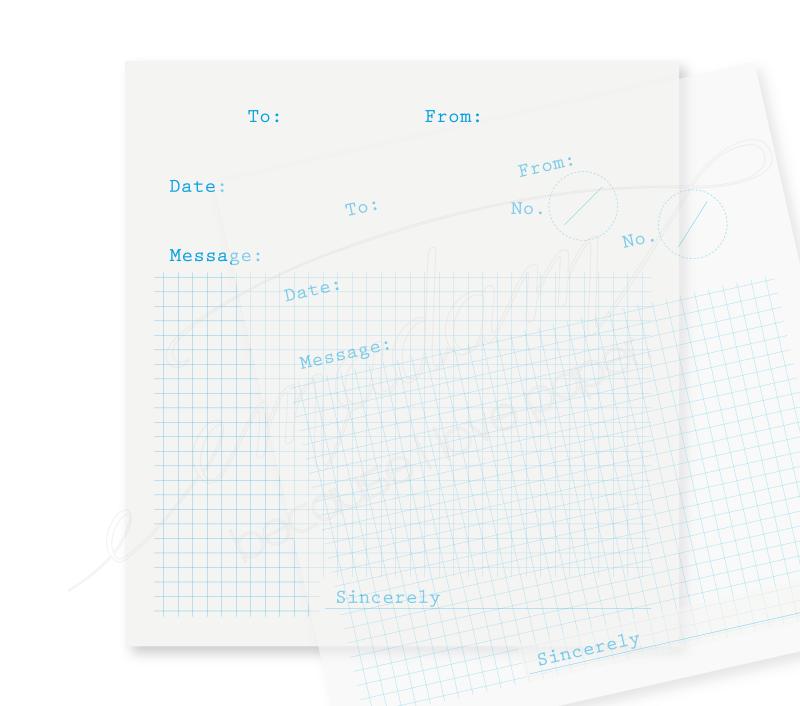 Note sheets - To-From-Message, cyan, grid on transparent paper