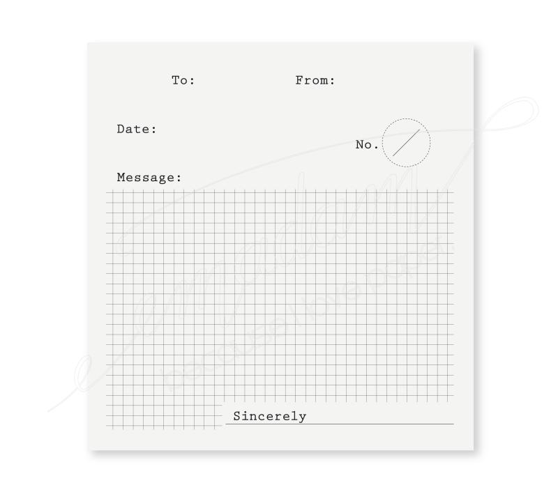 Note sheets - To-From-Message, black, grid on transparent paper