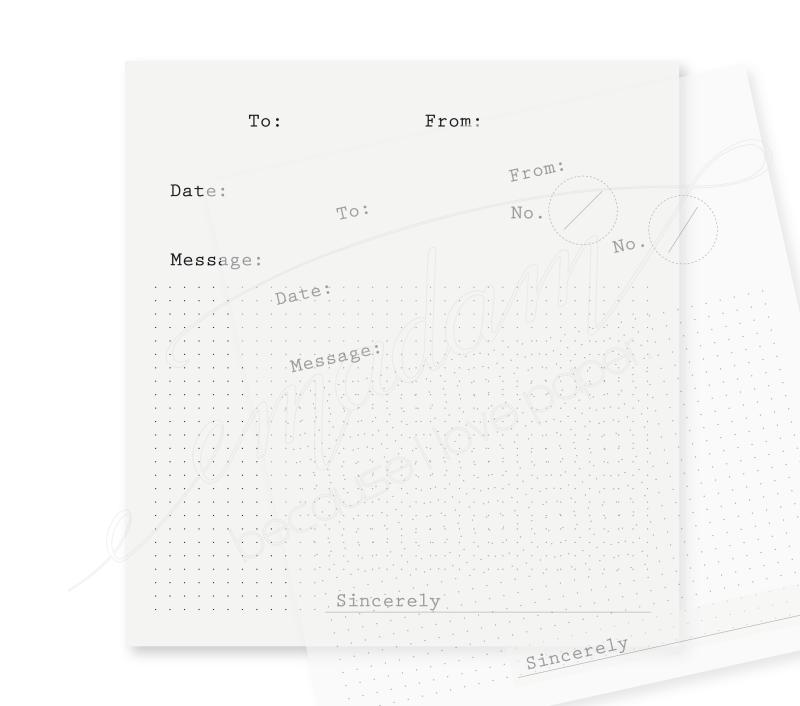 Note sheets - To-From-Message, black, dot grid on transparent paper