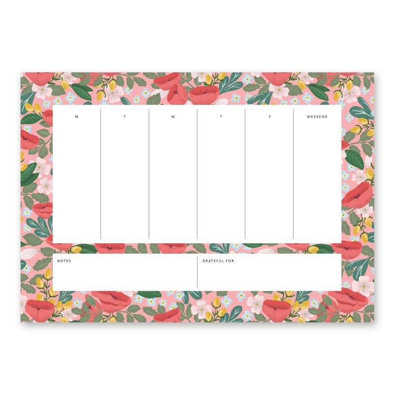 Notizblock - Wochenplaner mit To Do Liste, A4, Poppy Love, Red/Pink