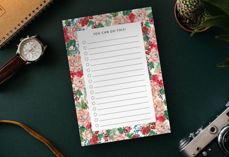 Notizblock A6 Checkliste, To do Liste, Summer floral