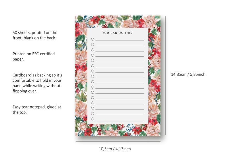 Notepad A6 Checklist, To do List, Summer floral