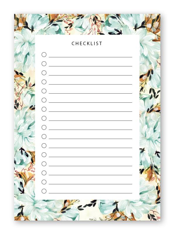 Notepad A6 Checklist, To do List, Blue Peonies