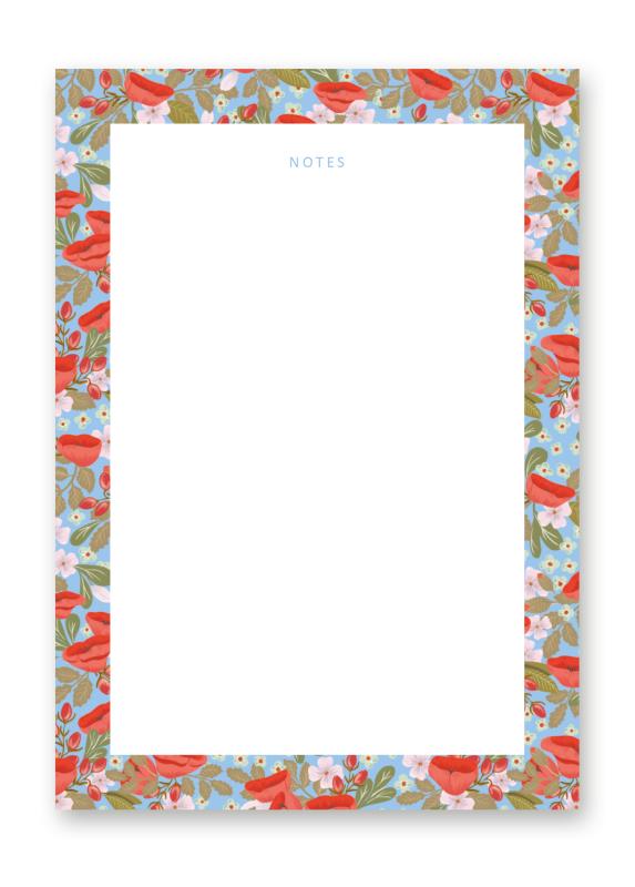 Notepad A6, Memo Pad, Poppy Love Red/Blue