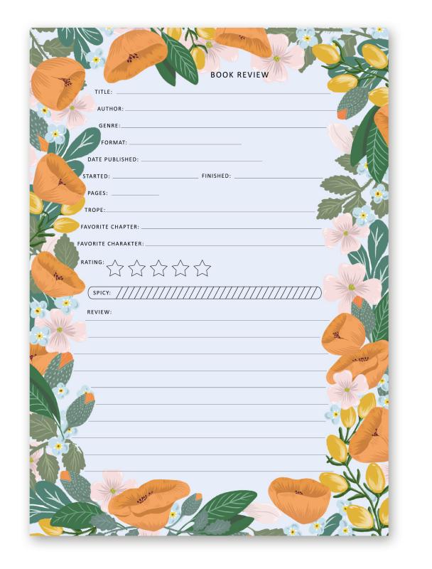 notepad-book-review-bookworm-poppy-love-orange2  bookish merch booktok