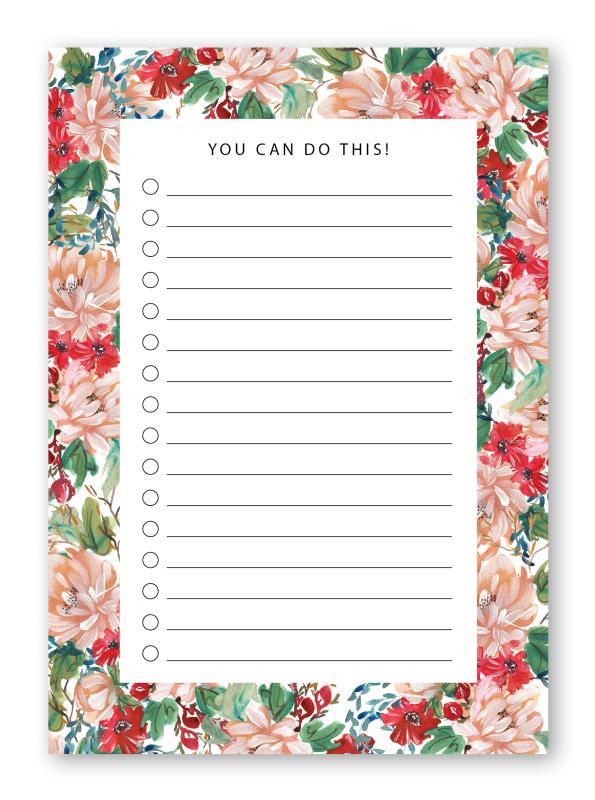 Notepad A6 Checklist, To do List, Summer floral