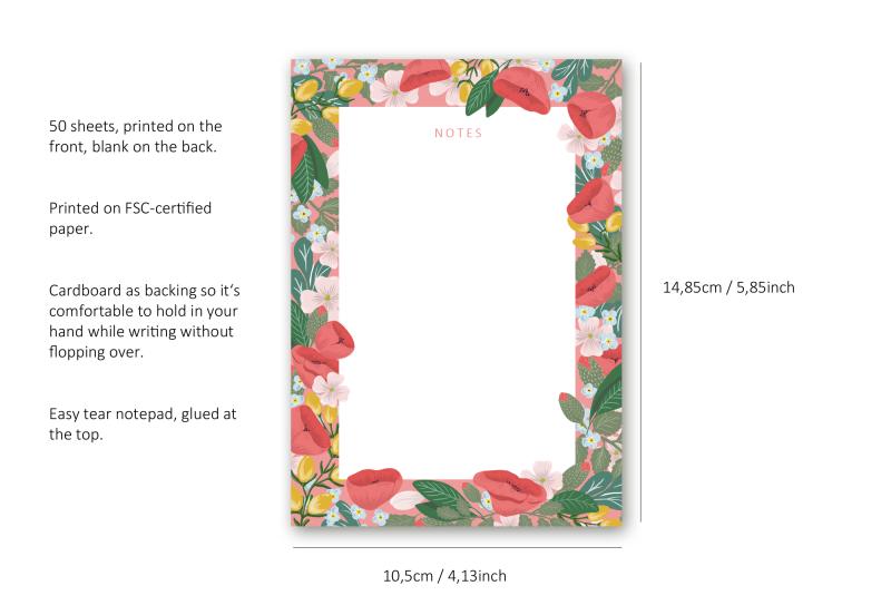 Notizblock A6 Memo Pad, Poppy Love Rosa