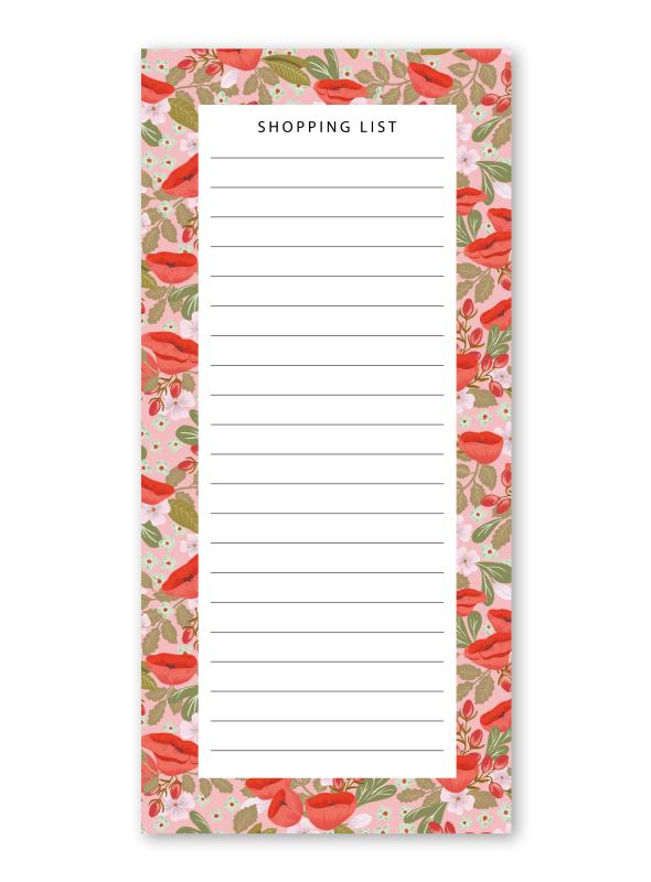 notizblock einkaufsliste shopping liste din lang poppy love rot schwarz