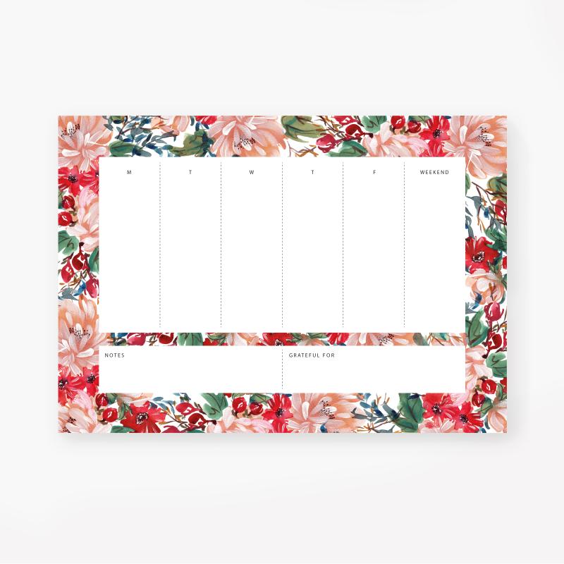 notepad weekly planner summer floral family planner