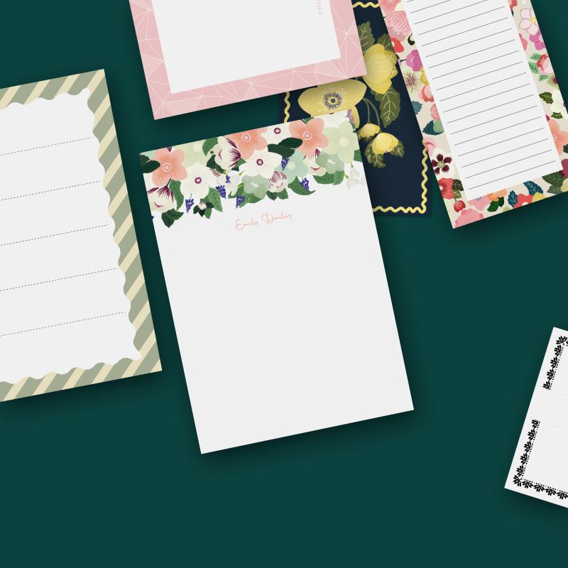 Preview: Personalisierter Notizblock A5, Hellebores oben