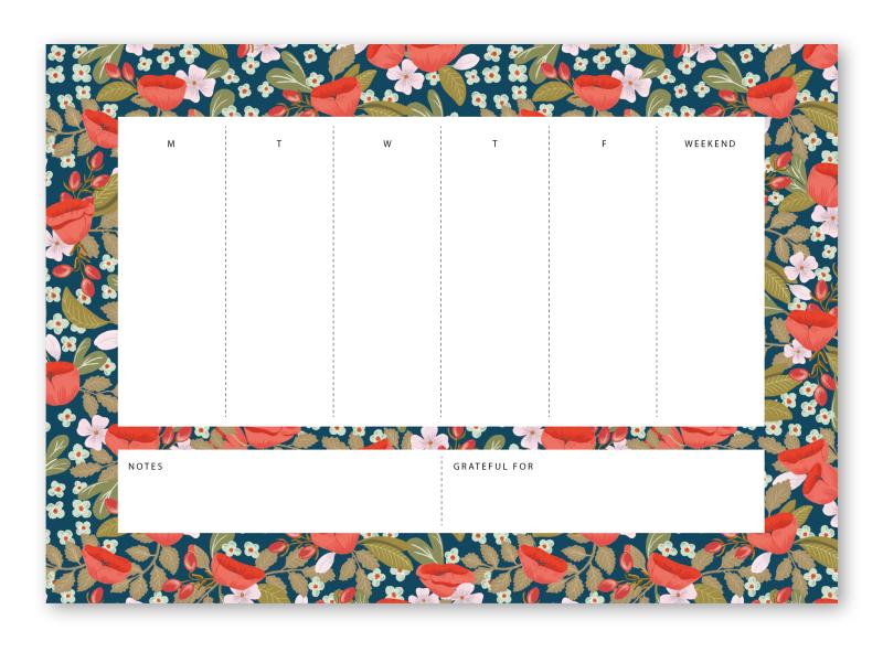 Notepad - Weekly planner / overview, Poppy Love Red