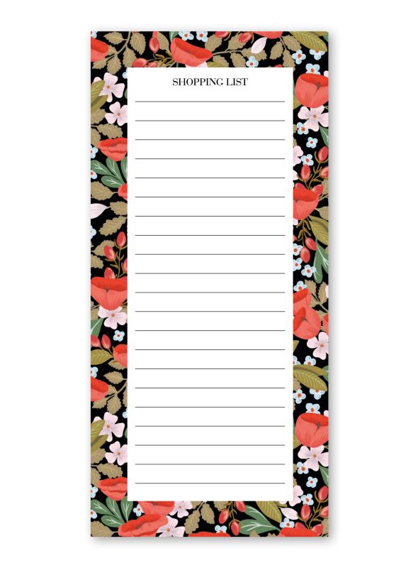 Notepad - Shopping List, Grocceries List, Poppy Love Red, Black