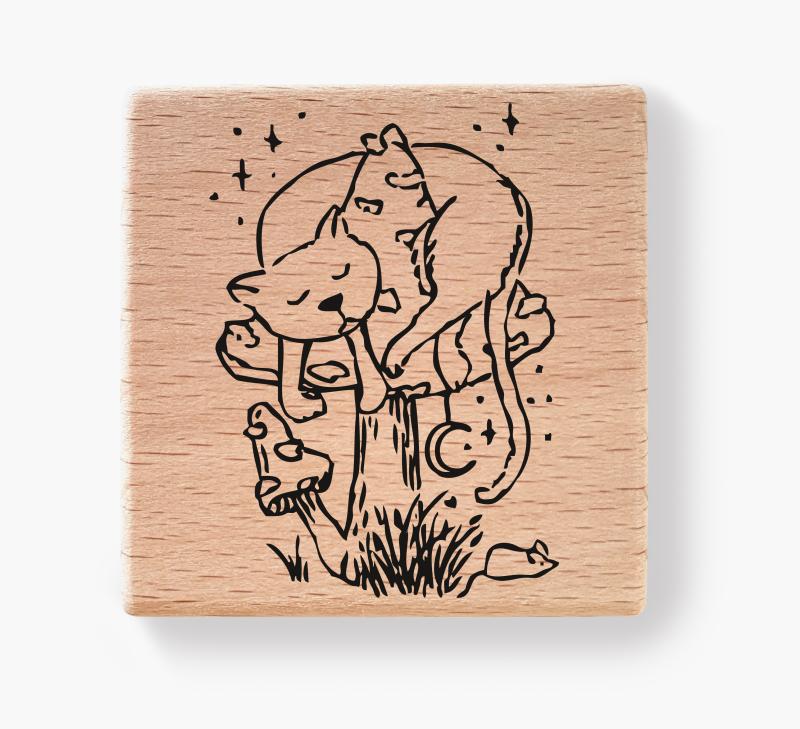Stempel - Schlafende Katze auf Pilz