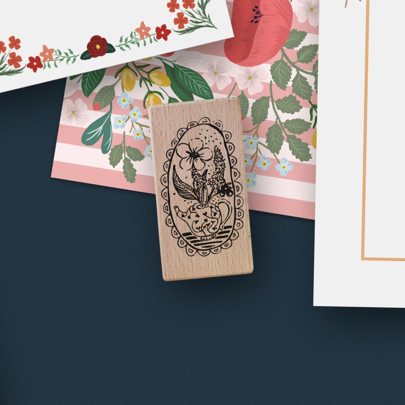 Preview: stempel teekanne mit blumen und rahmen