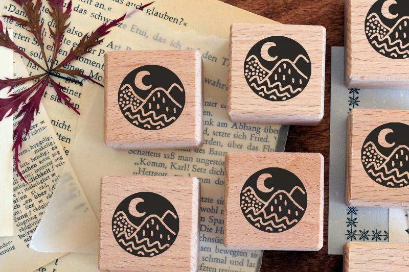 rubber stamp landscape with moon