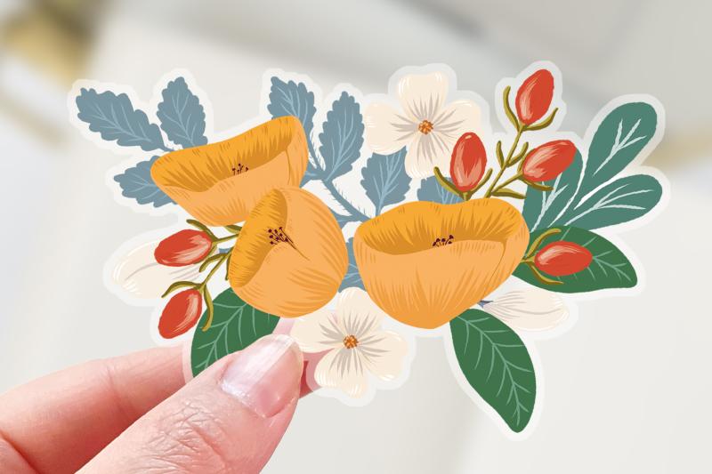 clear vinyl sticker with florals for waterbottles, laptops