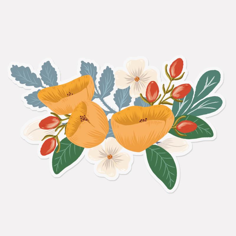 Clear sticker flower bouquet poppy orange