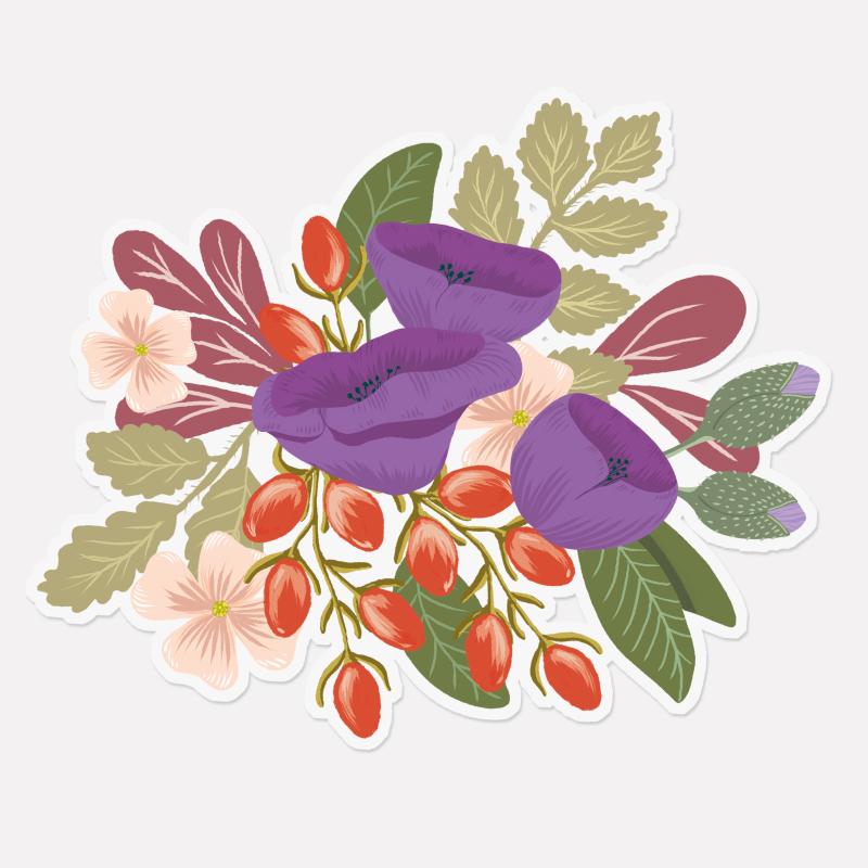 Sticker transparent Blumenstrauß Mohnblüte Lila