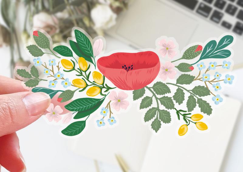 clear vinyl sticker with florals for waterbottles, laptops