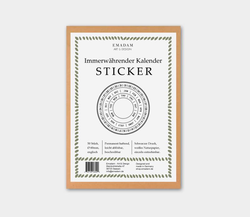 Sticker - Perpetual calendar circles, 50 pieces, english