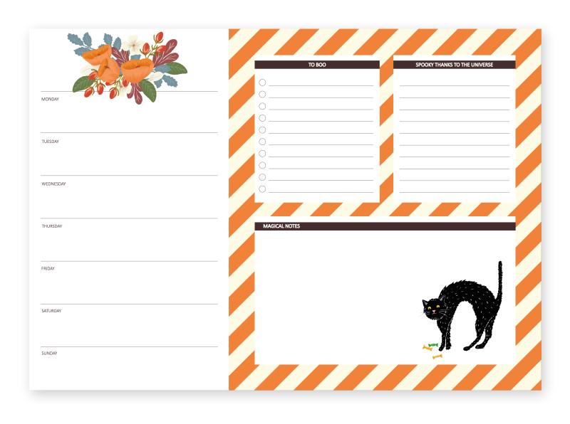 Notizblock - Wochenplaner mit To Do Liste, A4, Halloween Katze