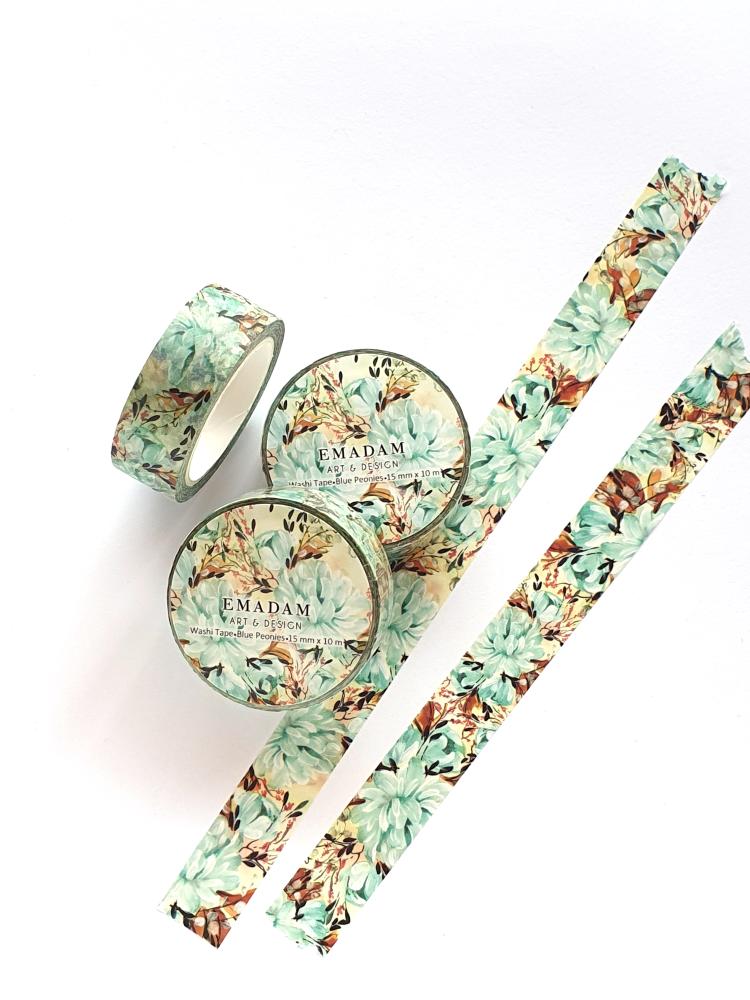 Washi Tape - Blue Peonies