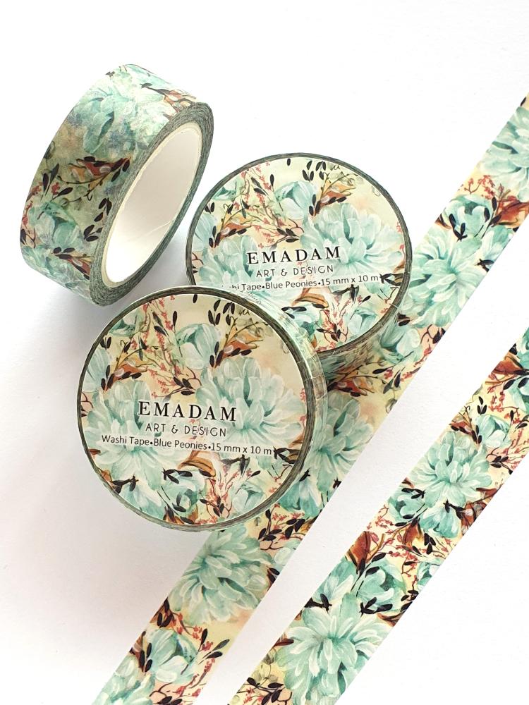 Washi Tape - Blue Peonies