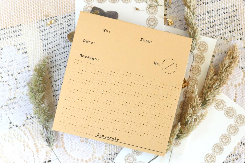 Notepad - To-From-Message, dot grid, black on caramel