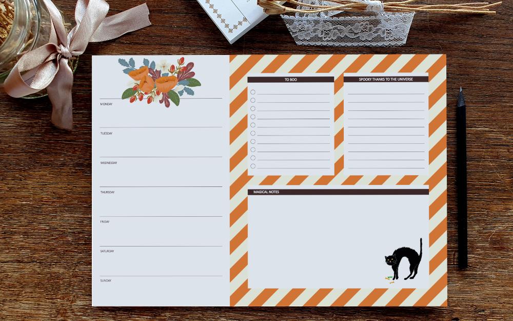 Notepad - Weekly planner with to do list, Halloween Cat