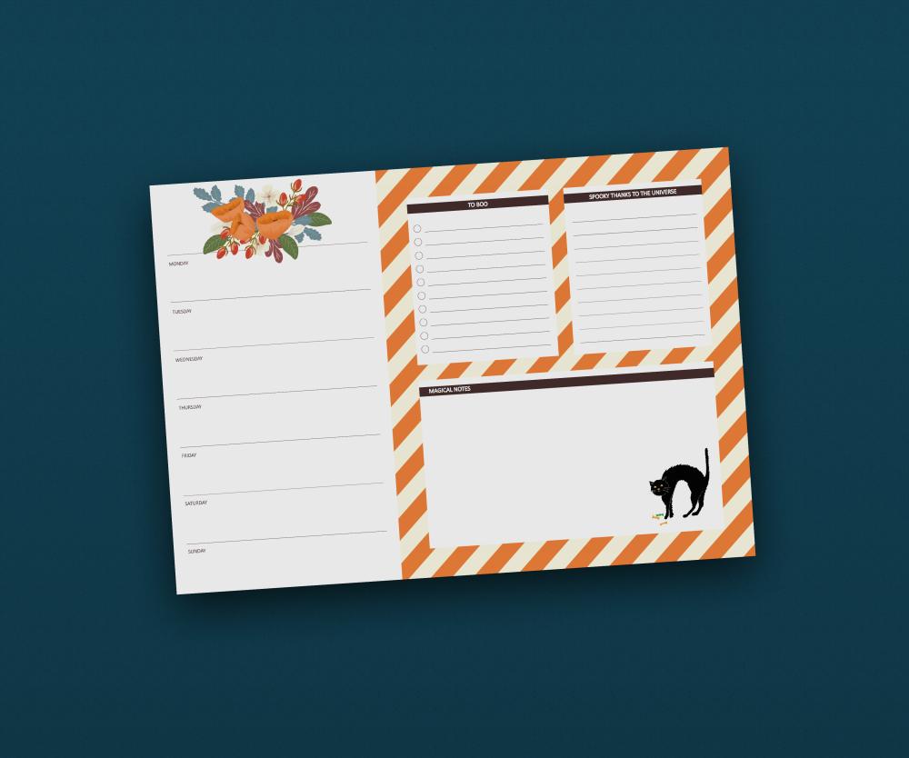 Notizblock - Wochenplaner mit To Do Liste, A4, Halloween Katze