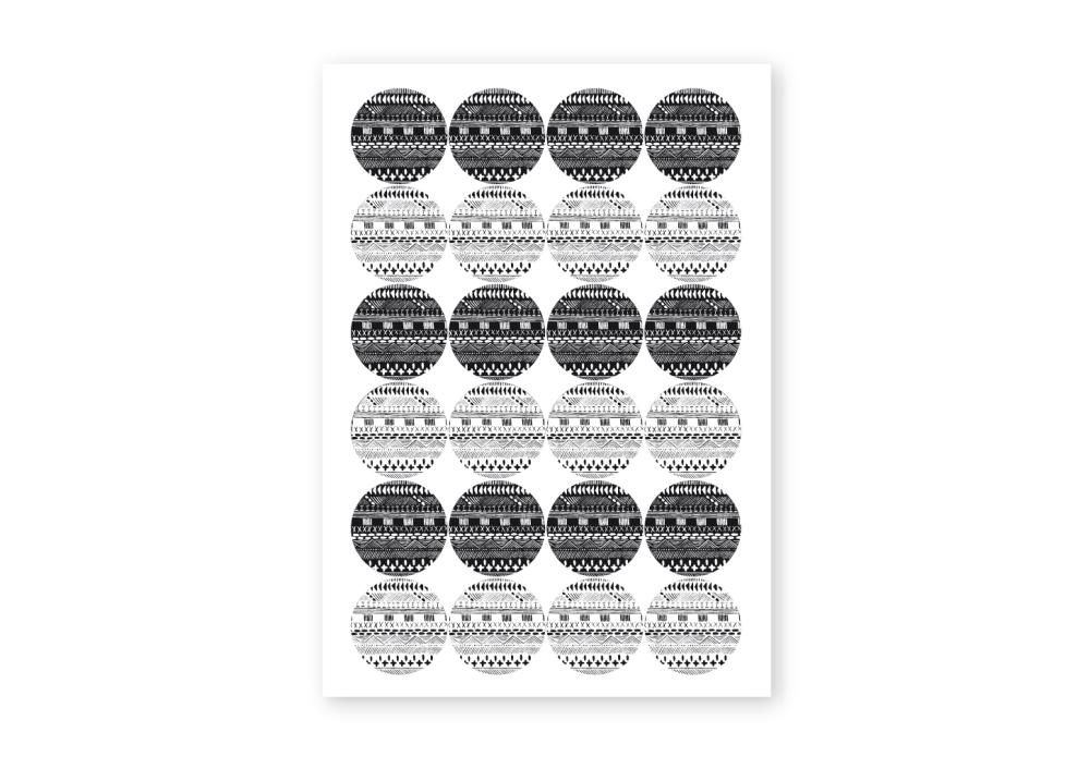 Sticker - Black and White Bohemian Style, 24 pieces